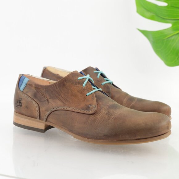 John Fluevog Mens CBC Radio Oxfords Size 8 M Brown Leather Turquoise Dress Shoe - Picture 15 of 16